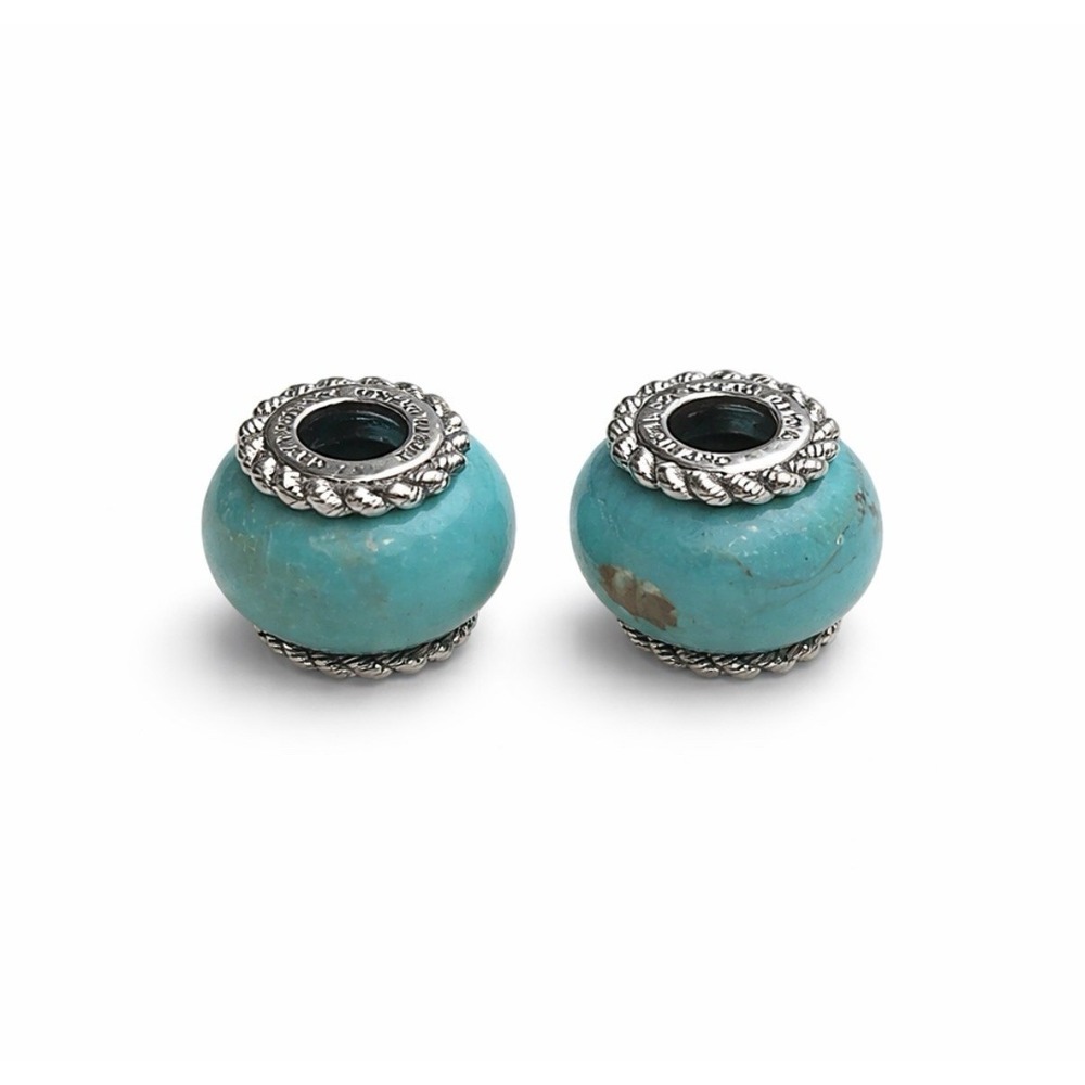 Set of 2 Judith Ripka‎ Sterling Silver Turquoise Bead Charms